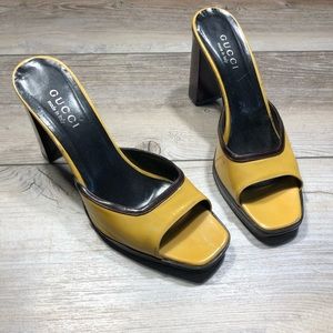 Gucci 4” Heels Mustard Yellow & Brown Well Loved